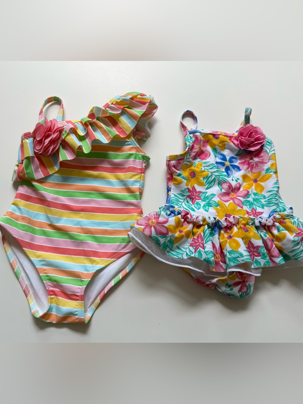 2 Little Me swim suits- rainbow and floral 12m